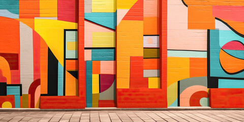Bold mural with bright colors on building wall - obrazy, fototapety, plakaty