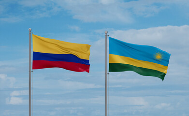 Rwanda and Colombia flags, country relationship concept