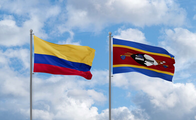 Eswatini and Colombia flags, country relationship concept