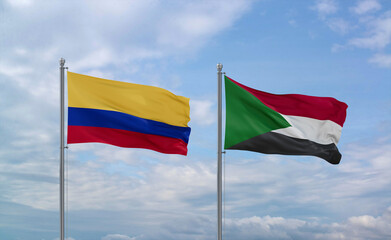 Sudan and Colombia flags, country relationship concept