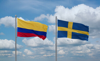 Sweden and Colombia flags, country relationship concept