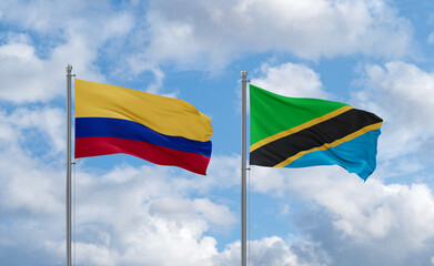 Tanzania and Colombia flags, country relationship concept