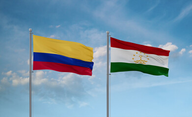 Tajikistan and Colombia flags, country relationship concept