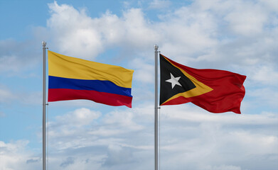 East Timor and Colombia flags, country relationship concept