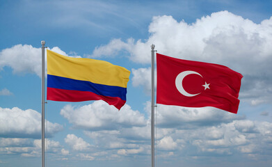 Turkey and Colombia flags, country relationship concept