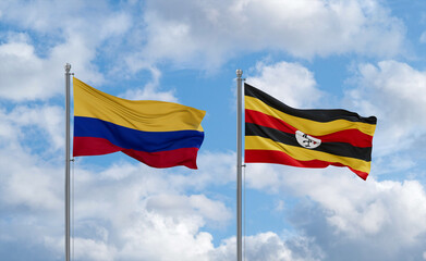 Uganda and Colombia flags, country relationship concept