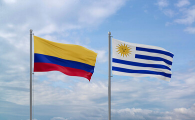 Uruguay and Colombia flags, country relationship concept