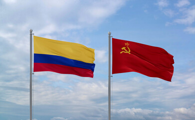 Soviet Union and Colombia flags, country relationship concept