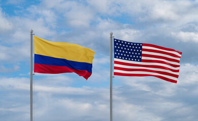 USA and Colombia flags, country relationship concepts