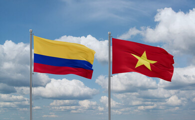Vietnam and Colombia flags, country relationship concept