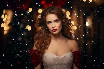 Beautiful woman princess, in a magical Christmas holiday scene setup. Generative Ai
