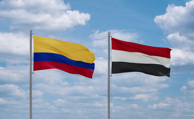 Yemen and Colombia flags, country relationship concept