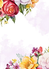Red purple violet and orange elegant watercolor background with flora and flower