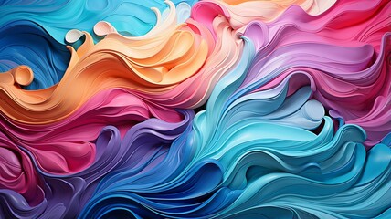 Bright hues, rainbow color swirls, and waves are painted on an abstract marbled acrylic paint background banner using ink and acrylic paint..