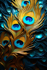 blue and yellow peacock feathers fabric, 