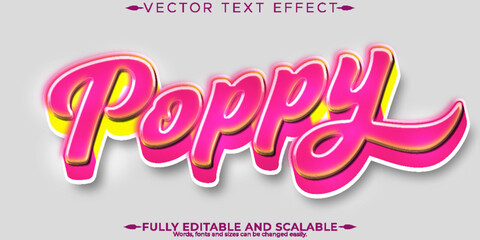 Poppy pop art text effect, editable modern lettering typography font style