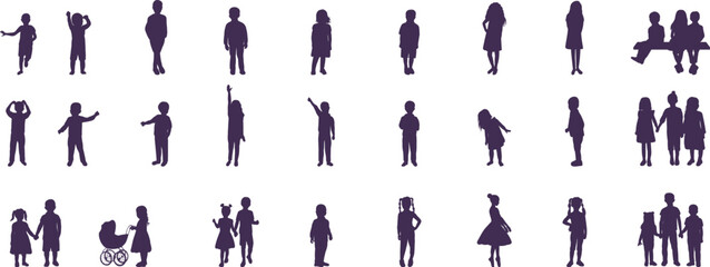 set of silhouettes children boys and girls, collection isolated vector