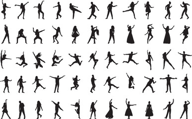 set of silhouettes people jumping, people dancing, collection isolated vector