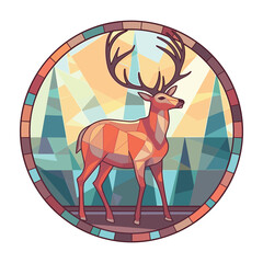 Deer Colorful Watercolor Stained Glass Cartoon Kawaii Clipart Animal Pet Illustration