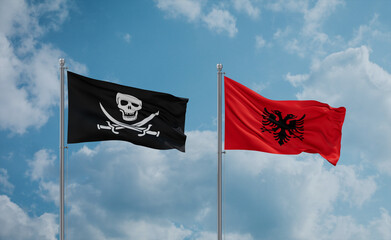 Corsair Pirate and Albania national flags, country relationship concept