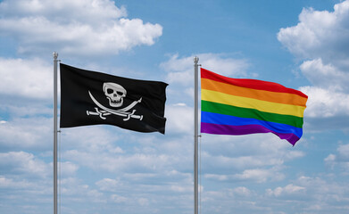 Gay Pride and Corsair Pirate flags, country relationship concept