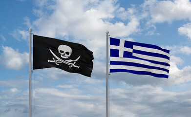 Greece and Corsair Pirate flags, country relationship concept