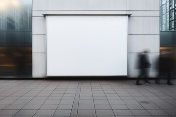 display blank clean screen or signboard mockup for offers or advertisement in public area with blurred people in city. Generative AI