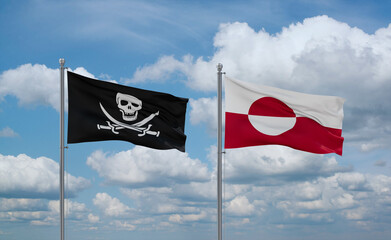 Greenland and Corsair Pirate flags, country relationship concept