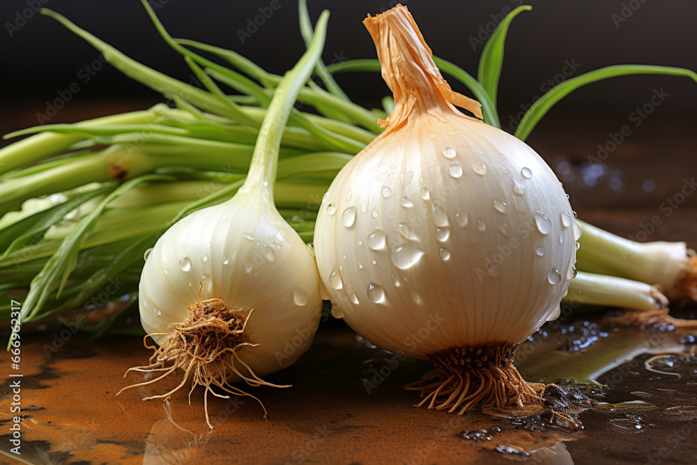 Poster a serene shot of a single white onion bulb placed gracefully on a plain surface, symbolizing minimal