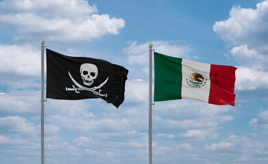 Mexico and Corsair Pirate flags, country relationship concept