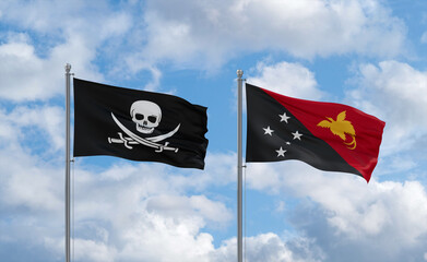 Papua New Guinea and Corsair Pirate flags, country relationship concept
