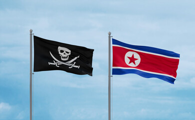 North Korea and Corsair Pirate flags, country relationship concept