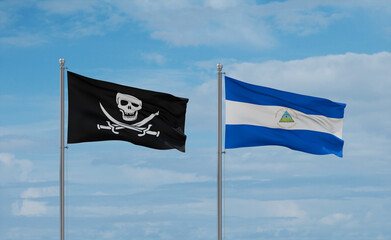 Nicaragua and Corsair Pirate flags, country relationship concept