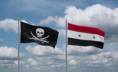 Syrian and Corsair Pirate flags, country relationship concept