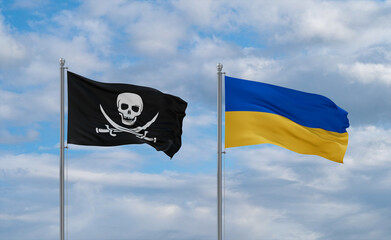 Ukraine and Corsair Pirate flags, country relationship concept