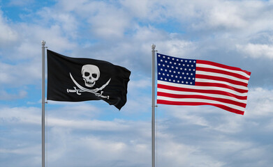 USA and Corsair Pirate flags, country relationship concepts