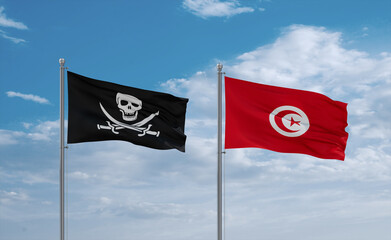 Tunisia and Corsair Pirate flags, country relationship concept