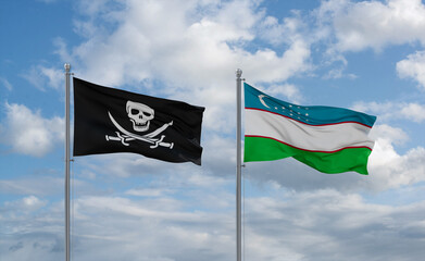 Uzbekistan and Corsair Pirate flags, country relationship concept
