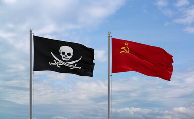 Soviet Union and Corsair Pirate flags, country relationship concept
