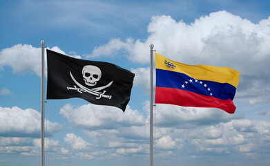 Venezuela and Corsair Pirate flags, country relationship concept