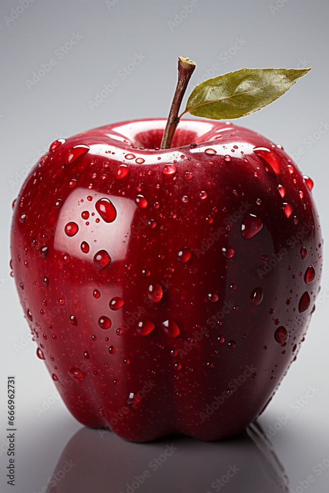 Aufkleber a striking capture of a single vivid red apple resting against a clean white backdrop, its simplicit
