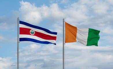 Ivory Coast and Costa Rico flags, country relationship concept