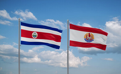 Costa Rico and French Polynesia flags, country relationship concept