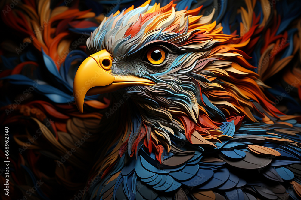 Leinwandbilder A complex, multi-layered pattern of interlocking shapes that resembles a Eagle face.  
