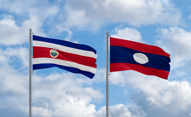 Laos and Costa Rico flags, country relationship concept