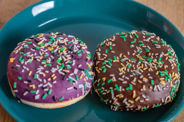 Plate for delicious donuts for Halloween on table