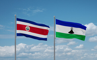 Lesotho and Costa Rico flags, country relationship concept