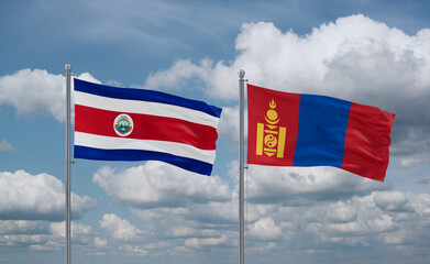 Mongolia and Costa Rico flags, country relationship concept