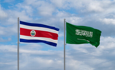 Costa Rico and Saudi Arabia flags, country relationship concepts