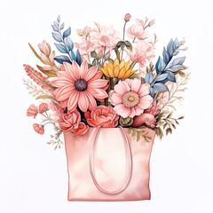 Whimsical bag with flowers on an isolated background.